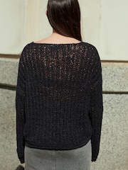 Black Open Stitch Knitted Top - Image 3 of 6