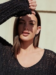 Black Open Stitch Knitted Top - Image 4 of 6