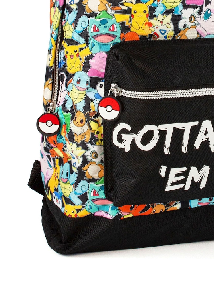 Vanilla Underground Black Pokemon Unisex Kids Multi Character Print And Gotta Catch Em All Backpack - Image 2 of 3