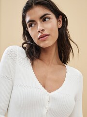 Ecru White Knitted Pearl Button Top - Image 1 of 7