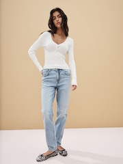 Ecru White Knitted Pearl Button Top - Image 2 of 7