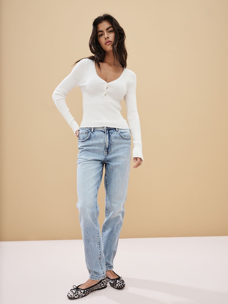 Ecru White Knitted Pearl Button Top - Image 2 of 7