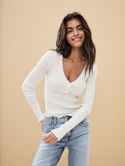 Ecru White Knitted Pearl Button Top - Image 3 of 7