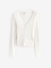 Ecru White Knitted Pearl Button Top - Image 6 of 7