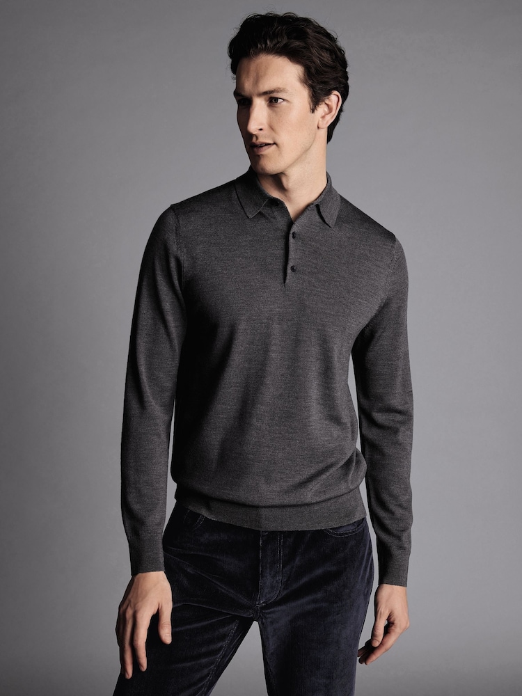 Charles Tyrwhitt Grey Pure Merino Polo Neck Jumper - Image 1 of 5