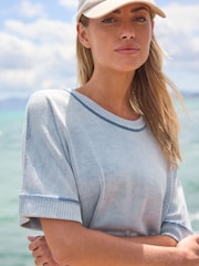 Chambray Blue Knitted Crew Neck Short Sleeve Top - Image 4 of 7