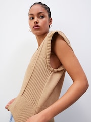 Camel - Ribbed V-Neck Knitted Tank Vest - Bild 2 von 6
