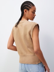 Camel - Ribbed V-Neck Knitted Tank Vest - Bild 3 von 6