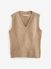 Camel - Ribbed V-Neck Knitted Tank Vest - Bild 5 von 6