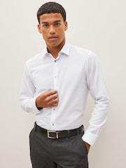 White Slim Fit Trimmed Easy Care Double Cuff Shirt - Image 1 of 7