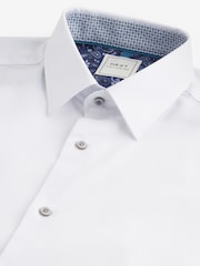 White Slim Fit Trimmed Easy Care Double Cuff Shirt - Image 6 of 7