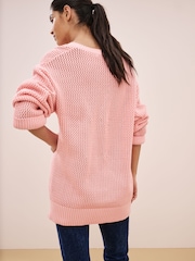 Pink V-Neck Stitch Detail Star 100% Cotton Jumper - Image 3 of 8