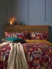 furn. Red Forest Fauna Printed Woodland Reversible Duvet Cover And Pillowcase Set - Image 1 of 2