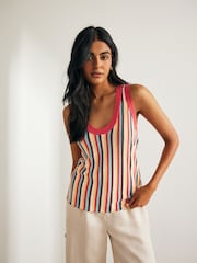 Pink Multi Stripe Linen Blend Vest - Image 1 of 7
