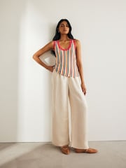 Pink Multi Stripe Linen Blend Vest - Image 2 of 7