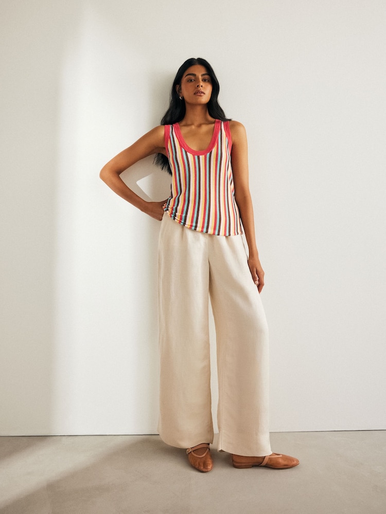 Pink Multi Stripe Linen Blend Vest - Image 2 of 7