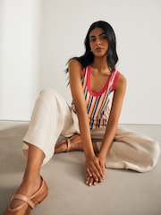 Pink Multi Stripe Linen Blend Vest - Image 3 of 7