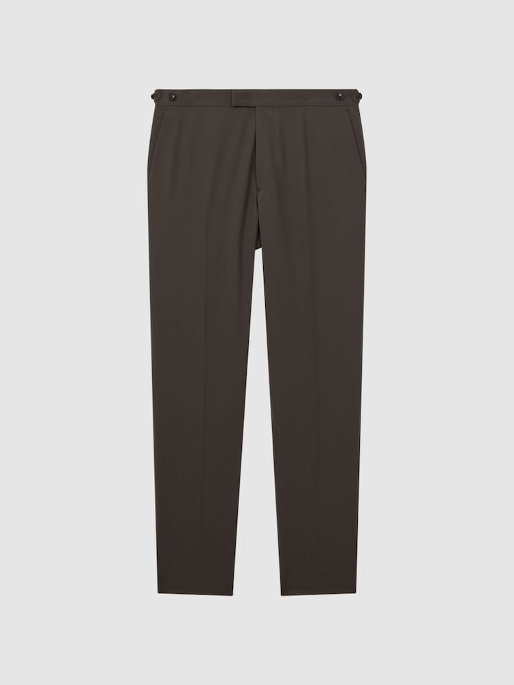Reiss Chocolate Roll Slim Fit Wool Blend Side Adjuster Trousers - Image 2 of 5