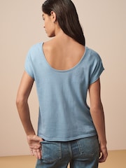 Chambray Blue Scoop Neck Knitted Short Sleeve T-Shirt - Image 3 of 6
