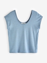 Chambray Blue Scoop Neck Knitted Short Sleeve T-Shirt - Image 5 of 6