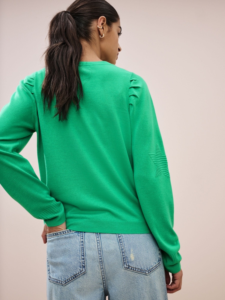 Leuchtend grünes Sternenmotiv - Langärmliger bestickter Pullover mit Rundhalsausschnitt - Image 3 of 6