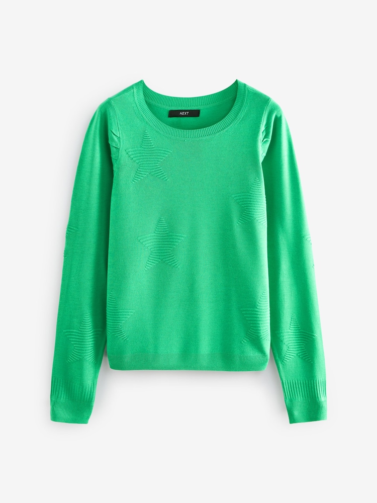Leuchtend grünes Sternenmotiv - Langärmliger bestickter Pullover mit Rundhalsausschnitt - Image 5 of 6