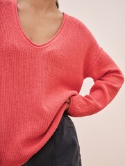 Pink Knitted V-neck Jumper - Image 4 of 7