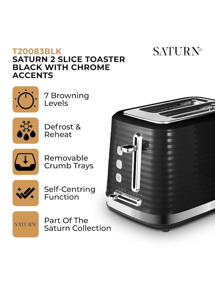 Tower Black Saturn 2 Slice Toaster - Image 2 of 8