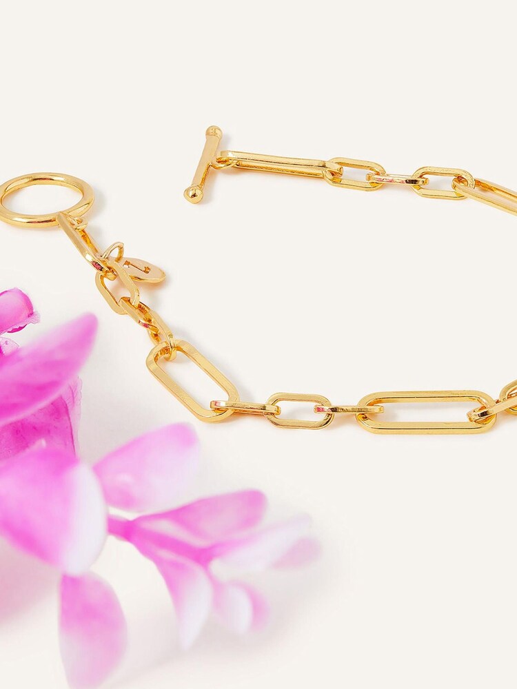 Accessorize Gold Tone Trombone Chain T-Bar Bracelet - Image 2 of 3