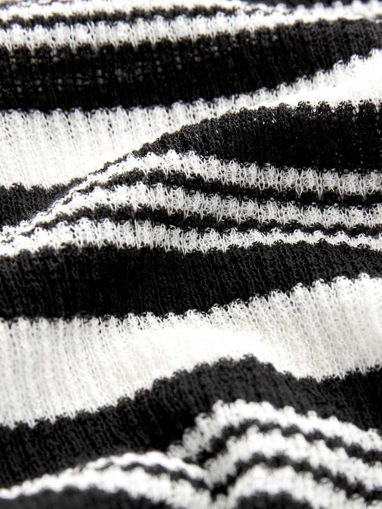 Black and White Stripe Sheer Gem Button Knitted Top - Image 6 of 6