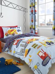 Catherine Lansfield Blue Kids Construction Easy Care 100% Cotton Fitted Sheet - Image 1 of 3
