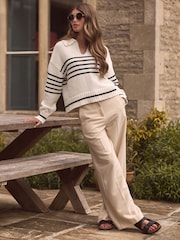 Ecru White Stripe Premium Fly Collar Jumper - Image 2 of 7