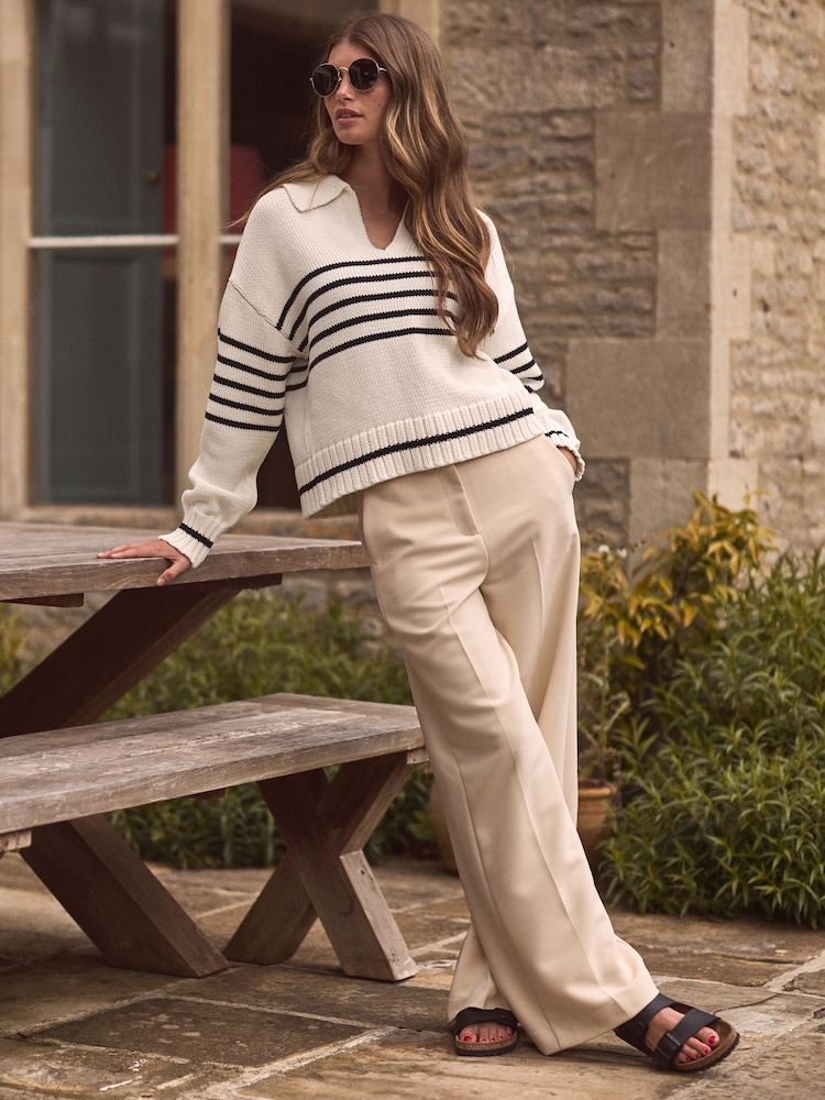 Ecru White Stripe Premium Fly Collar Jumper - Image 2 of 7
