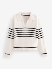 Ecru White Stripe Premium Fly Collar Jumper - Image 6 of 7
