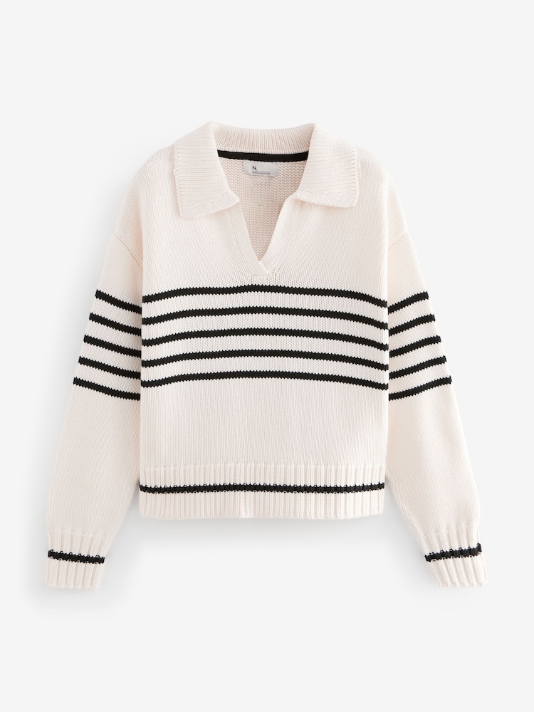 Ecru White Stripe Premium Fly Collar Jumper - Image 6 of 7
