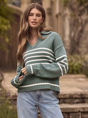 Blue Stripe Premium Fly Collar Jumper - Image 1 of 7