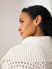 Cream Open Stitch Mesh Zip Neck Collar Jumper - Image 4 of 7