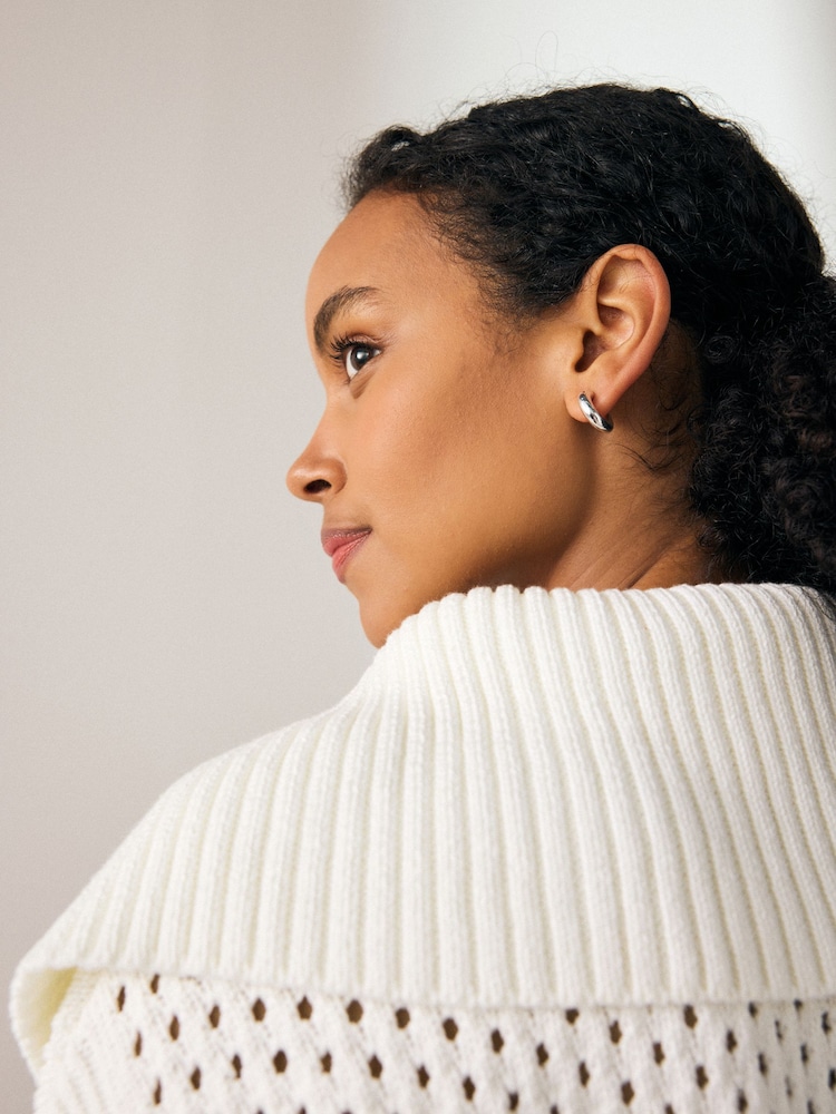 Cream Open Stitch Mesh Zip Neck Collar Jumper - Image 4 of 7