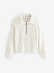 Cream Open Stitch Mesh Zip Neck Collar Jumper - Image 5 of 7