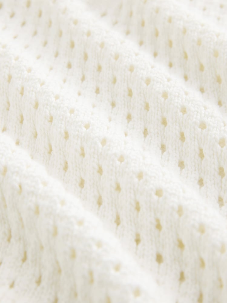 Cream Open Stitch Mesh Zip Neck Collar Jumper - Image 7 of 7