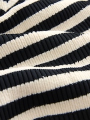 White and Black Stripe Short Sleeve Ribbed Knitted Bardot Top - Image 6 of 6