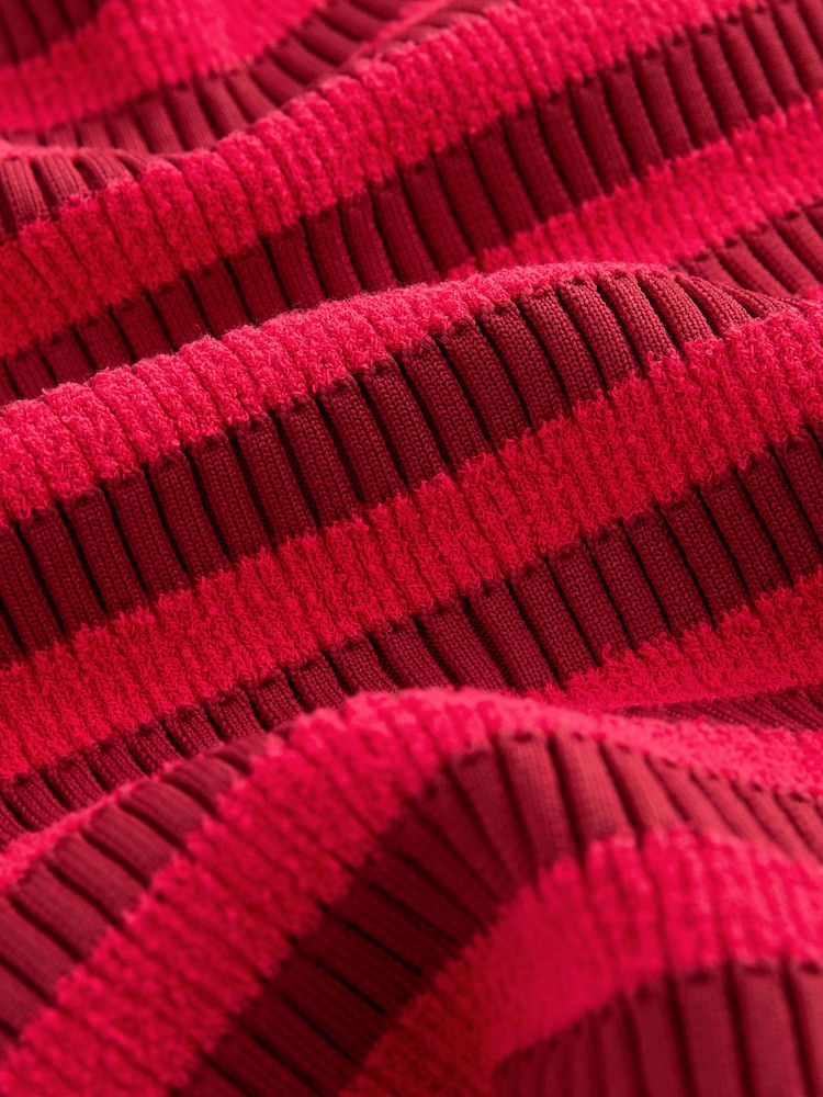Red Stripe Short Sleeve Ribbed Knitted Bardot Top - Image 6 of 6