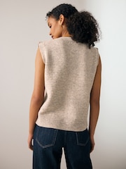 Ecru Cream Sleeveless Button Through Cable Knitted Waistcoat - Image 2 of 8