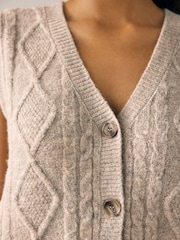 Ecru Cream Sleeveless Button Through Cable Knitted Waistcoat - Image 5 of 8
