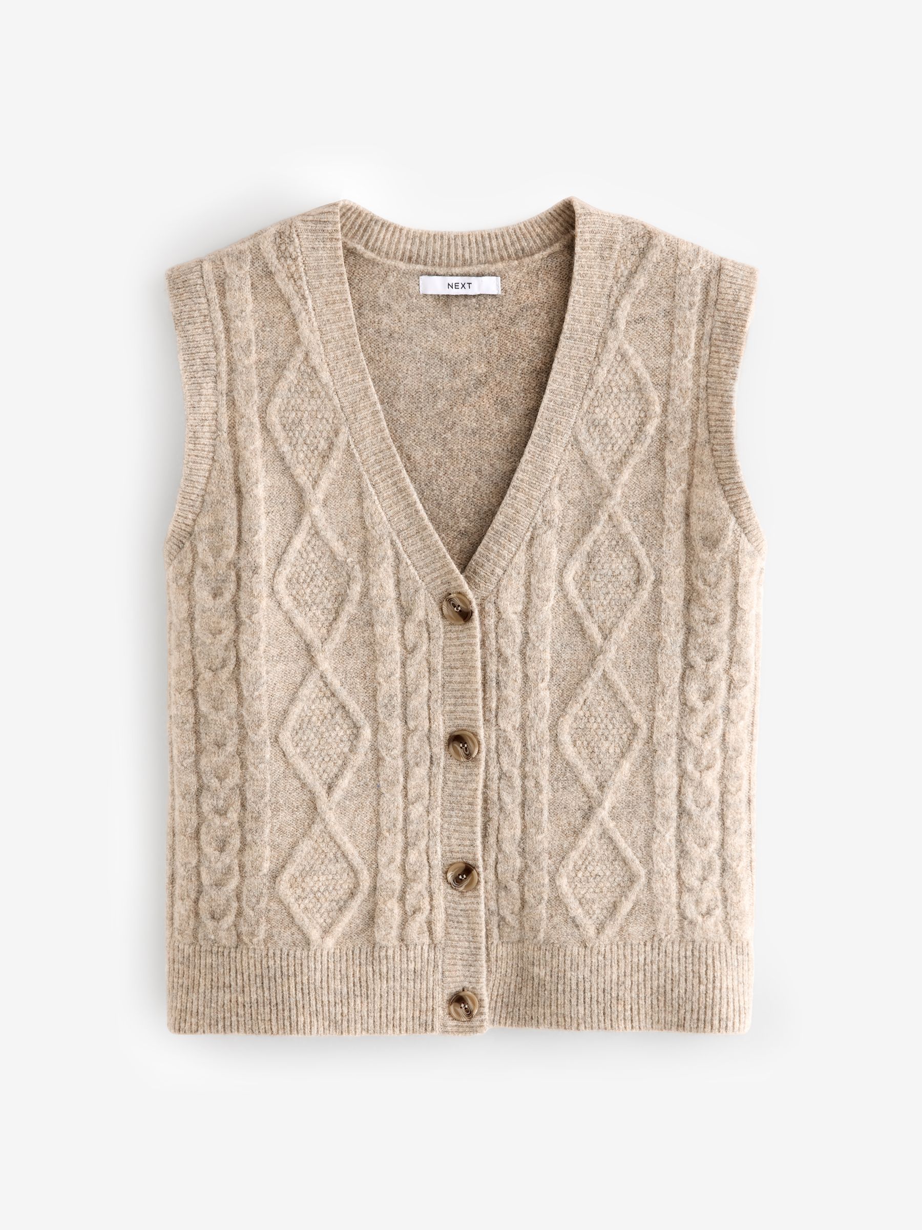 Buy Ecru Cream Sleeveless Button Through Cable Knitted Waistcoat from Next  Luxembourg
