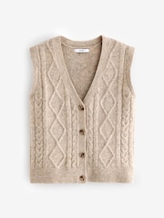 Ecru Cream Sleeveless Button Through Cable Knitted Waistcoat - Image 6 of 8