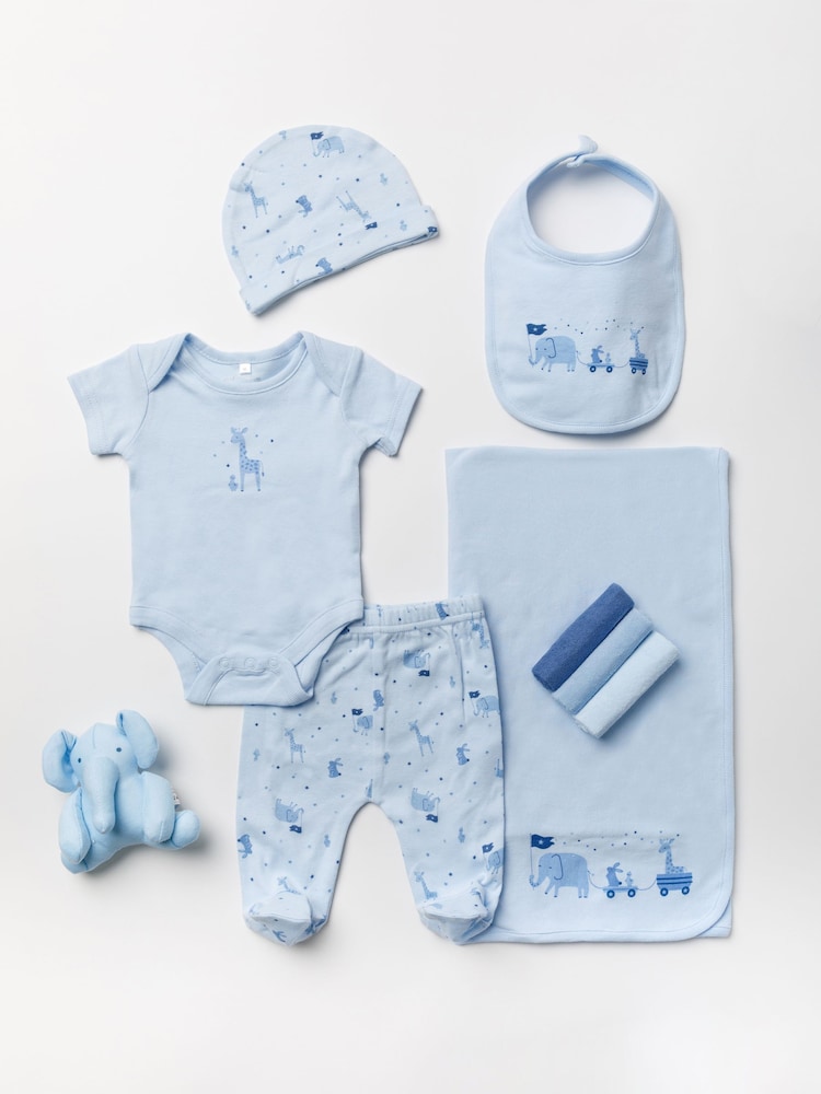 Rock-A-Bye Baby Boutique Light Blue Printed Baby 100% Cotton Gift Set 10 Piece - Image 1 of 6