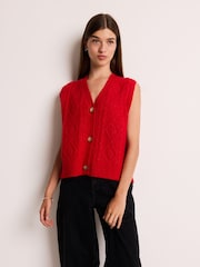 Red Sleeveless Button Through Cable Knitted Waistcoat - Image 1 of 7