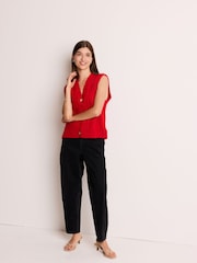 Red Sleeveless Button Through Cable Knitted Waistcoat - Image 2 of 7