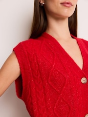 Red Sleeveless Button Through Cable Knitted Waistcoat - Image 4 of 7